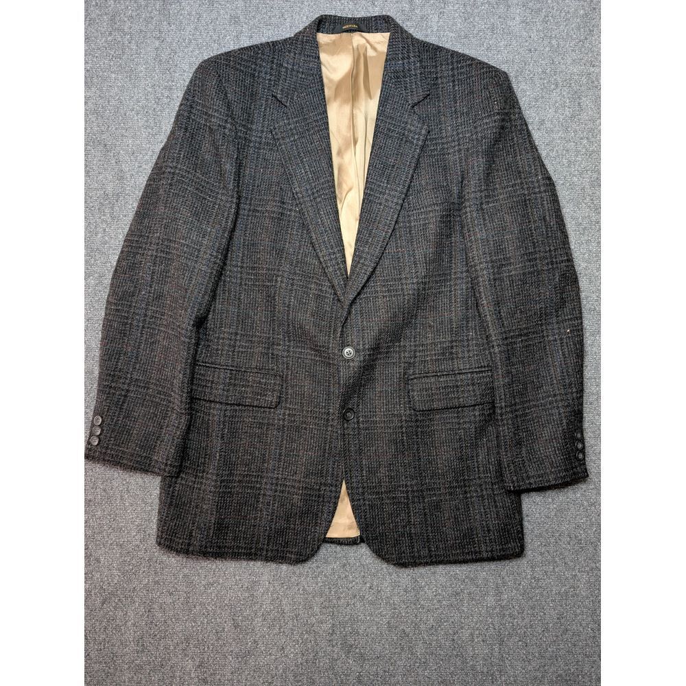 Imperial by Haggar Men's Blazer Size 40L Gray Plaid 100% Wool Tweed‎ Made In USA